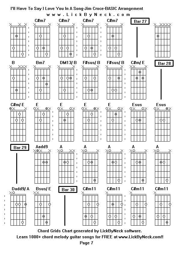 Chord Grids Chart of chord melody fingerstyle guitar song-I'll Have To Say I Love You In A Song-Jim Croce-BASIC Arrangement,generated by LickByNeck software.